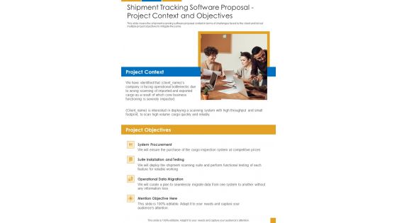 Shipment Tracking Software Proposal Project Context And Objectives One Pager Sample Example Document