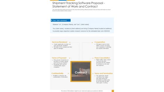 Shipment Tracking Software Proposal Statement Of Work And Contract One Pager Sample Example Document