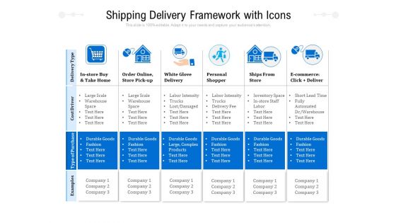 Shipping Delivery Framework With Icons Ppt PowerPoint Presentation Gallery Styles PDF