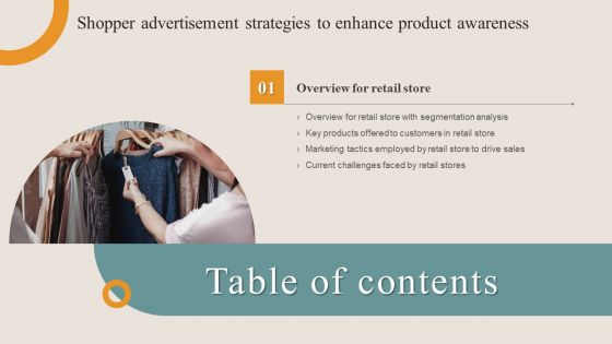 Shopper Advertisement Strategies To Enhance Product Awareness Table Of Contents Microsoft PDF