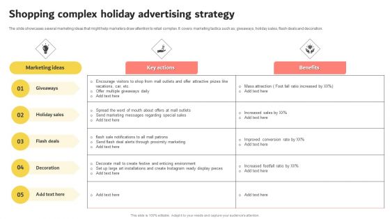 Shopping Complex Holiday Advertising Strategy Icons PDF