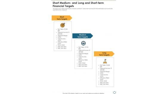 Short Medium And Long And Short Term Financial Targets One Pager Documents