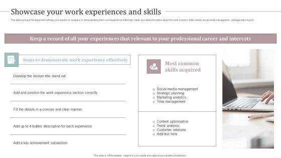 Showcase Your Work Experiences And Skills Ultimate Guide To Develop Personal Branding Strategy Download PDF