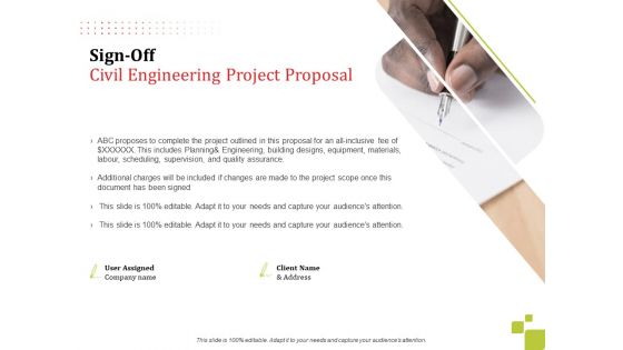 Sign Off Civil Engineering Project Proposal Ppt Styles Graphics PDF