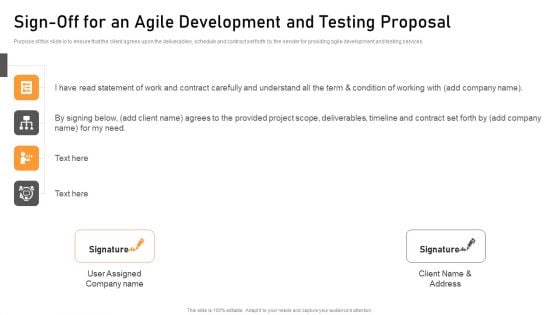 Sign Off For An Agile Development And Testing Proposal Designs PDF