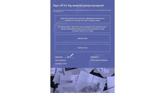 Sign Off For Big Analytics Project Proposal One Pager Sample Example Document