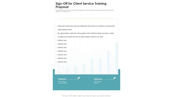 Sign Off For Client Service Training Proposal One Pager Sample Example Document