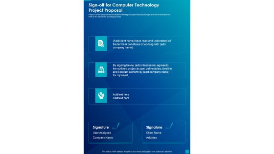 Sign Off For Computer Technology Project Proposal One Pager Sample Example Document