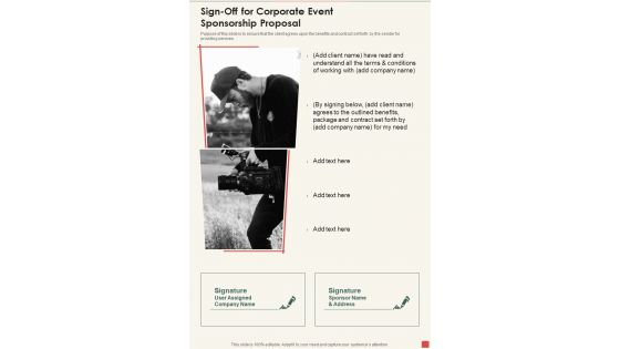 Sign Off For Corporate Event Sponsorship Proposal One Pager Sample Example Document