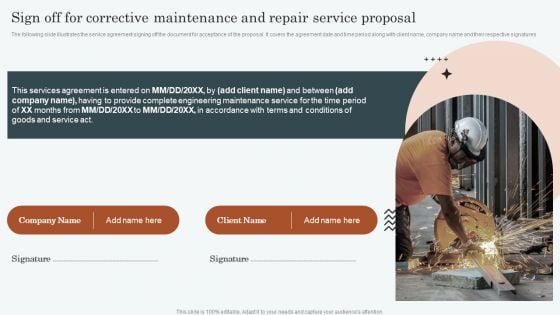 Sign Off For Corrective Maintenance And Repair Service Proposal Mockup PDF