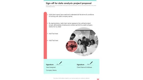 Sign Off For Data Analysis Project Proposal One Pager Sample Example Document