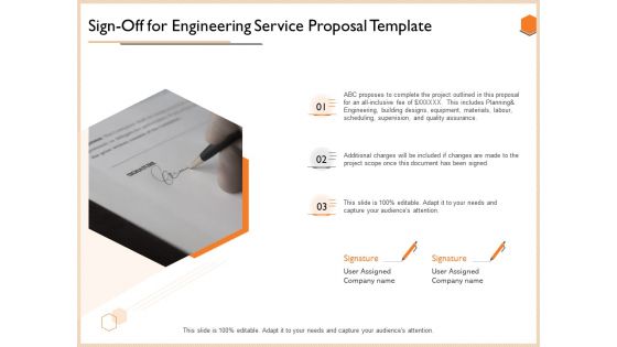 Sign Off For Engineering Service Proposal Template Information PDF