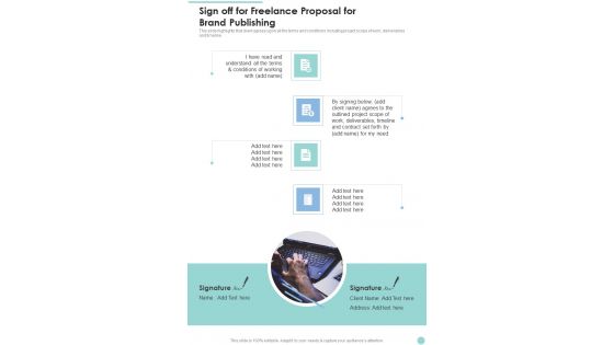 Sign Off For Freelance Proposal For Brand Publishing One Pager Sample Example Document