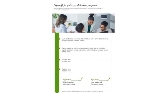 Sign Off For Gallery Exhibition Proposal One Pager Sample Example Document