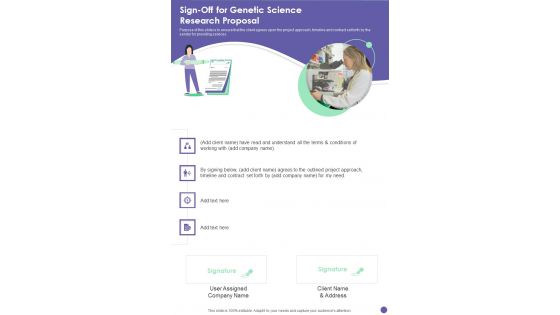 Sign Off For Genetic Science Research Proposal One Pager Sample Example Document