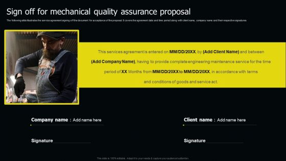 Sign Off For Mechanical Quality Assurance Proposal Ppt Icon Display PDF