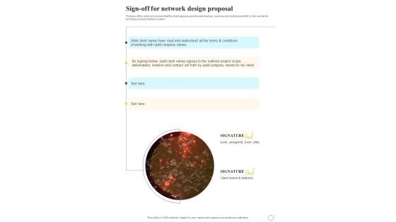 Sign Off For Network Design Proposal One Pager Sample Example Document