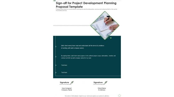 Sign Off For Project Development Planning Proposal Template One Pager Sample Example Document