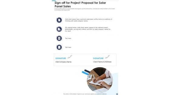 Sign Off For Project Proposal For Solar Panel Sales One Pager Sample Example Document Sign Off For Project Proposal For Solar Panel Sales One Pager Sample Example Document