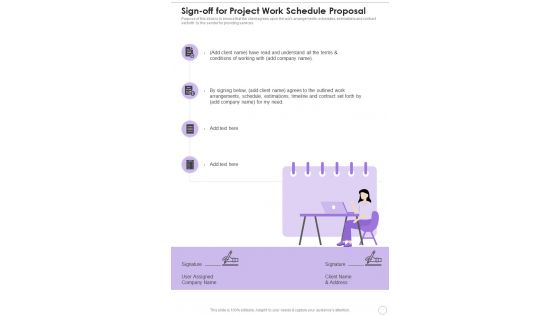 Sign Off For Project Work Schedule Proposal One Pager Sample Example Document Sign Off For Project Work Schedule Proposal One Pager Sample Example Document