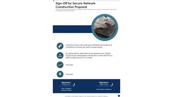 Sign Off For Secure Network Construction Proposal One Pager Sample Example Document
