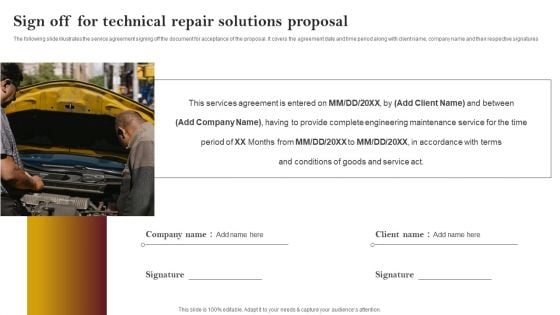 Sign Off For Technical Repair Solutions Proposal Formats PDF