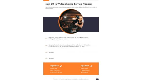 Sign Off For Video Making Service Proposal One Pager Sample Example Document Sign Off For Video Making Service Proposal One Pager Sample Example Document
