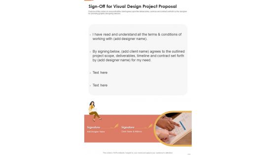 Sign Off For Visual Design Project Proposal One Pager Sample Example Document