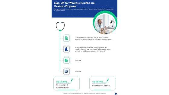 Sign Off For Wireless Healthcare Devices Proposal One Pager Sample Example Document