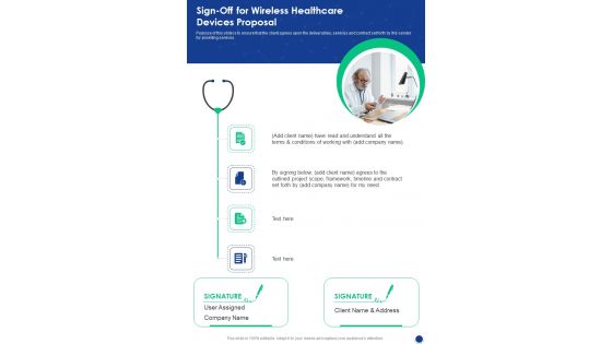 Sign Off For Wireless Healthcare Devices Proposal One Pager Sample Example Document Sign Off For Wireless Healthcare Devices Proposal One Pager Sample Example Document
