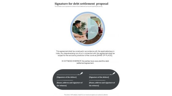 Signature For Debt Settlement Proposal One Pager Sample Example Document