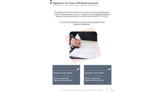 Signature For Loan Settlement Proposal One Pager Sample Example Document