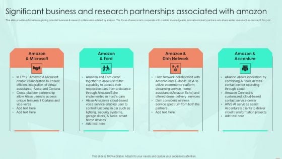 Significant Business And Research Partnerships Associated With Amazon Brochure PDF Significant Business And Research Partnerships Associated With Amazon Brochure PDF