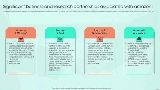 Significant Business And Research Partnerships Associated With Amazon Brochure PDF