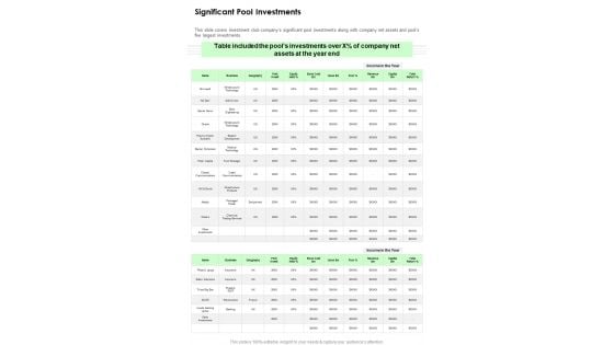 Significant Pool Investments One Pager Documents