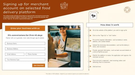 Signing Up For Merchant Account On Selected Food Delivery Platform Slides PDF