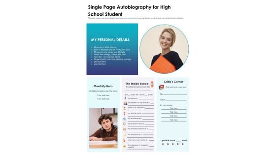 Single Page Autobiography For High School Student PDF Document PPT Template