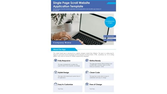 Single Page Scroll Website Application Template PDF Document PPT Template