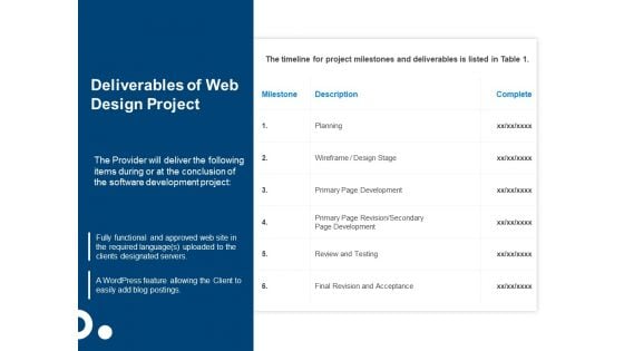 Site Development And Design Deliverables Of Web Design Project Ppt Professional Gallery PDF