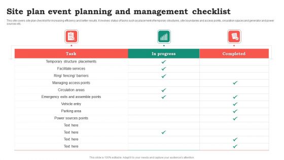 Site Plan Event Planning And Management Checklist Background PDF