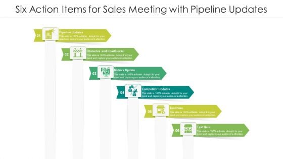 Six Action Items For Sales Meeting With Pipeline Updates Ppt PowerPoint Presentation File Shapes PDF