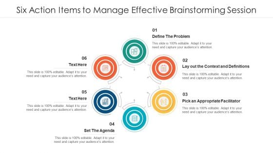 Six Action Items To Manage Effective Brainstorming Session Ppt PowerPoint Presentation Gallery Guidelines PDF