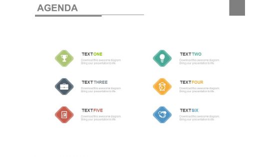 Six Agenda Topics For Discussion Powerpoint Slides