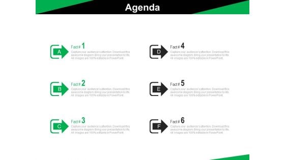 Six Arrow Steps For An Agenda Powerpoint Slides