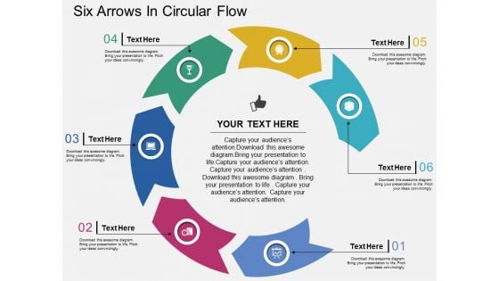 Six Arrows In Circular Flow Powerpoint Templates