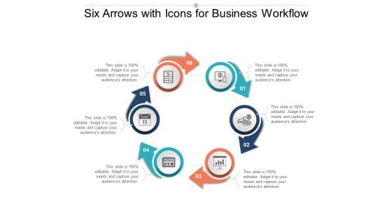 Six Arrows With Icons For Business Workflow Ppt Powerpoint Presentation Portfolio Brochure