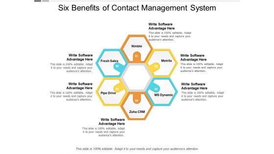 Six Benefits Of Contact Management System Ppt PowerPoint Presentation Icon Topics