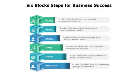 Six Blocks Steps For Business Success Ppt PowerPoint Presentation Layouts Images PDF