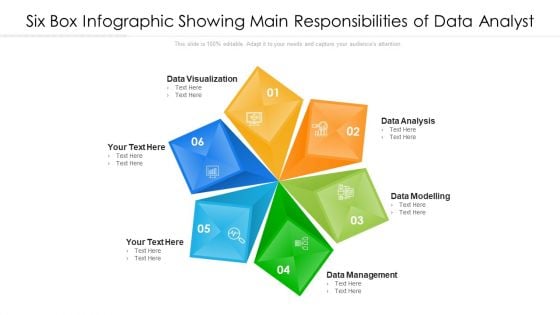 Six Box Infographic Showing Main Responsibilities Of Data Analyst Ppt PowerPoint Presentation File Aids PDF