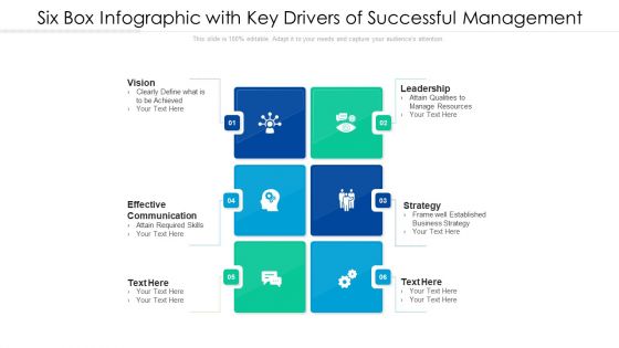 Six Box Infographic With Key Drivers Of Successful Management Ppt PowerPoint Presentation File Portfolio PDF